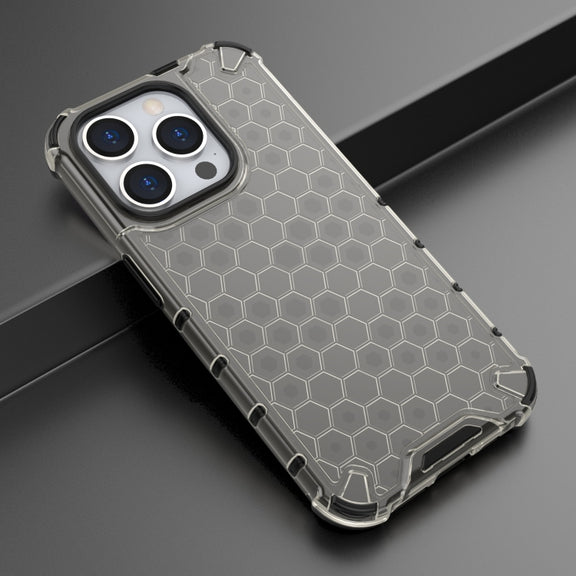 For iPhone 15 Pro Max Honeycomb Shockproof Phone Case(Black)