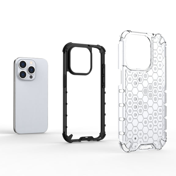 For iPhone 15 Pro Max Honeycomb Shockproof Phone Case(Black)