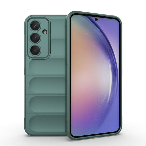 For Samsung Galaxy A35 5G Magic Shield TPU + Flannel Phone Case(Dark Green)