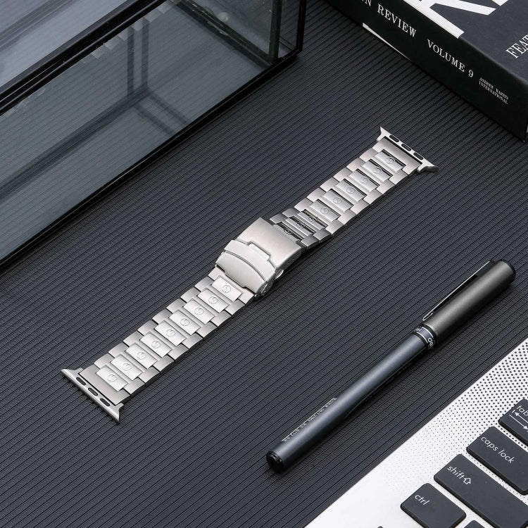 For Apple Watch Series 9 45mm Safety Buckle Titanium Steel Watch Band(Silver)