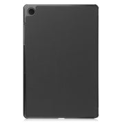 For Samsung Galaxy Tab A9 Custer Pure Color 3-Fold Holder Leather Tablet Case(Black)