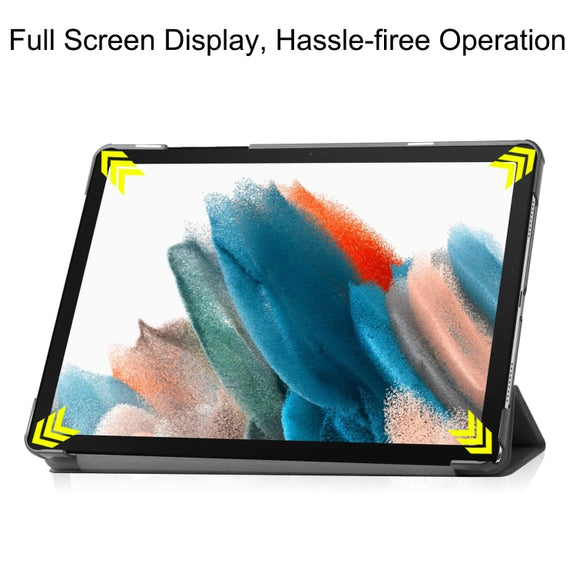 For Samsung Galaxy Tab A9 Custer Pure Color 3-Fold Holder Leather Tablet Case(Black)