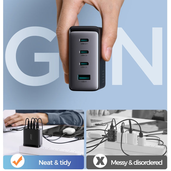 JOYROOM JR-TCG04 100W USB+3 x Type-C GaN Multi-port Charger Set, Specification:US Plug(Black)