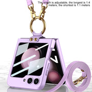For Samsung Galaxy Z Flip5 GKK Ultra-thin PC Full Coverage Ring Holder Phone Case with Strap(Silver)