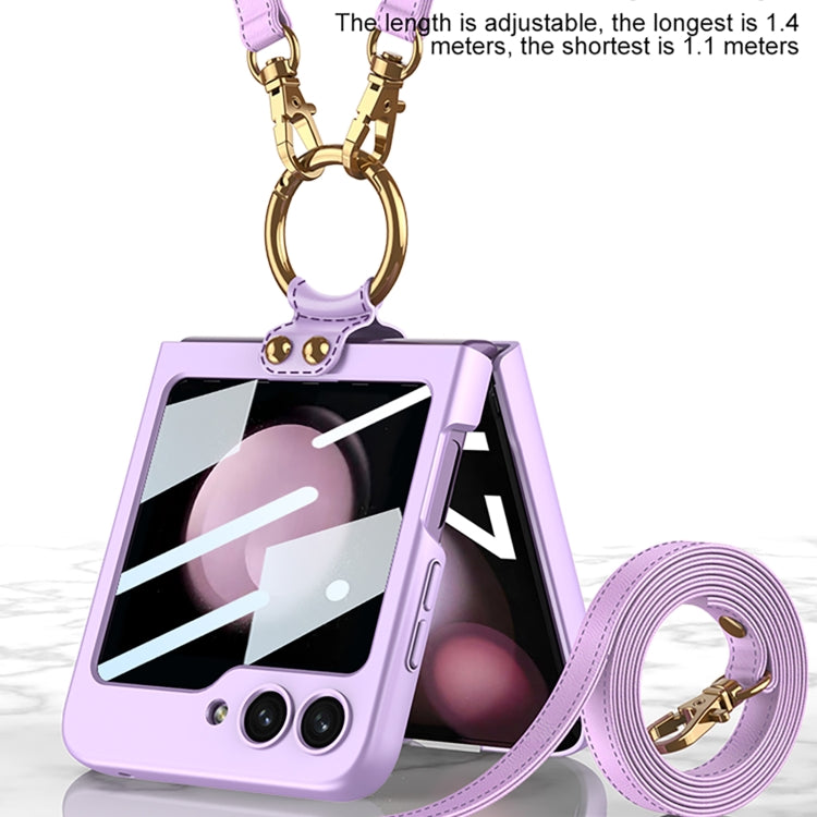 For Samsung Galaxy Z Flip5 GKK Ultra-thin PC Full Coverage Ring Holder Phone Case with Strap(Silver)