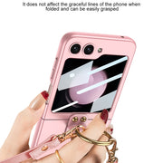 For Samsung Galaxy Z Flip5 GKK Ultra-thin PC Full Coverage Ring Holder Phone Case with Strap(Silver)