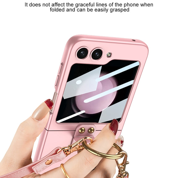For Samsung Galaxy Z Flip5 GKK Ultra-thin PC Full Coverage Ring Holder Phone Case with Strap(Silver)