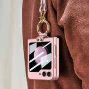 For Samsung Galaxy Z Flip5 GKK Ultra-thin PC Full Coverage Ring Holder Phone Case with Strap(Silver)