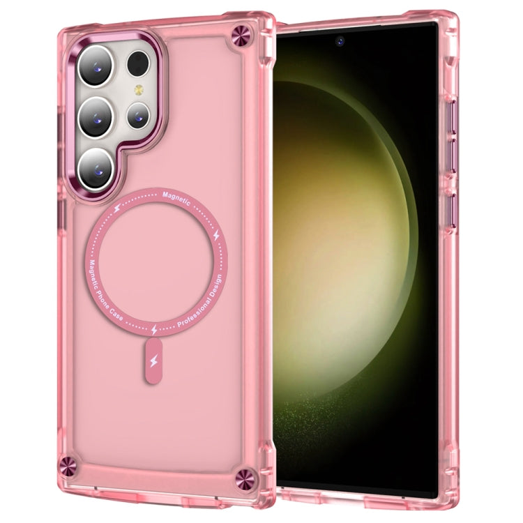For Samsung Galaxy S22 Ultra 5G Skin Feel TPU + PC MagSafe Magnetic Phone Case(Transparent Pink) - Galaxy S22 Ultra 5G Cases by PMC TechLife | Online Shopping South Africa | PMC TechLife