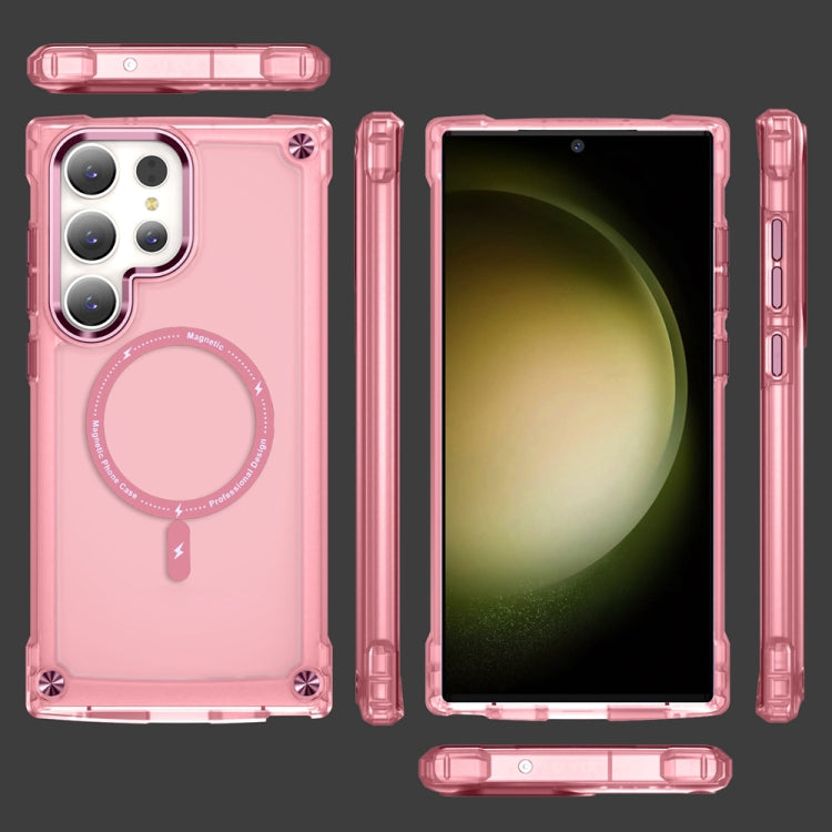 For Samsung Galaxy S22 Ultra 5G Skin Feel TPU + PC MagSafe Magnetic Phone Case(Transparent Pink) - Galaxy S22 Ultra 5G Cases by PMC TechLife | Online Shopping South Africa | PMC TechLife