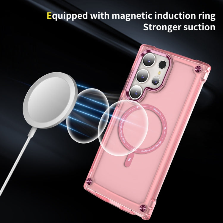 For Samsung Galaxy S22 Ultra 5G Skin Feel TPU + PC MagSafe Magnetic Phone Case(Transparent Pink) - Galaxy S22 Ultra 5G Cases by PMC TechLife | Online Shopping South Africa | PMC TechLife