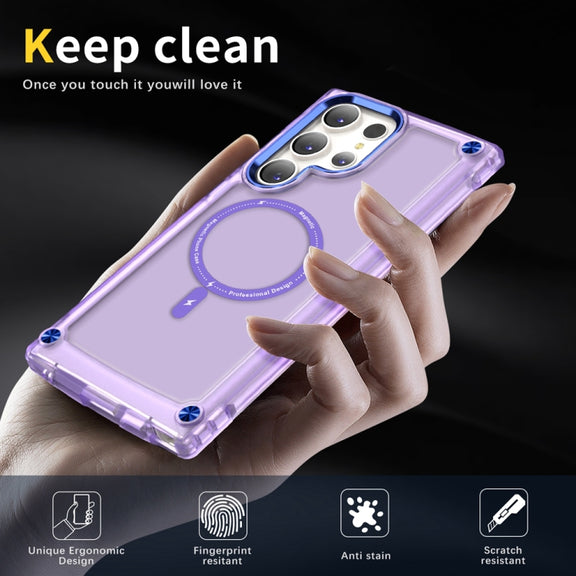 For Samsung Galaxy S22 Ultra 5G Skin Feel TPU + PC MagSafe Magnetic Phone Case(Transparent Purple)