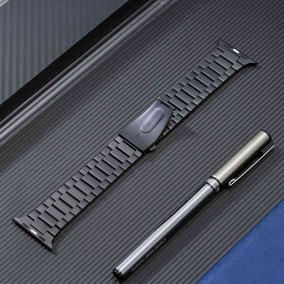 For Apple Watch Series 9 41mm Flat Buckle Stainless Steel Watch Band(Black)