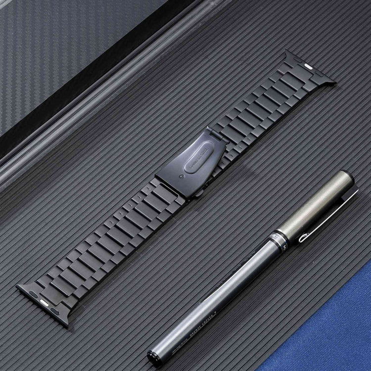 For Apple Watch SE 2023 44mm Flat Buckle Stainless Steel Watch Band(Black)