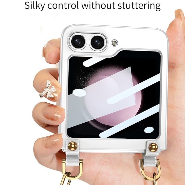 For Samsung Galaxy Z Flip5 GKK Cross-body Ultra-thin PC Phone Case with Strap(Silver)
