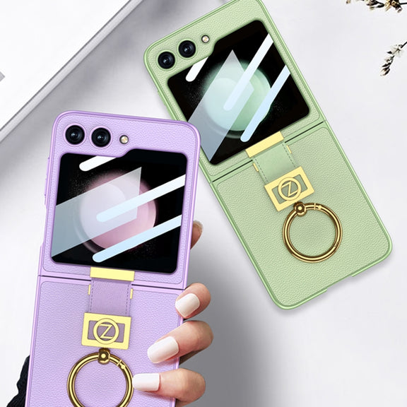 For Samsung Galaxy Z Flip5 GKK Ultra-thin Z Ring Holder Leather Phone Case(Pink)
