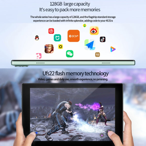 BDF P50 4G LTE Tablet PC 10.1 inch, 8GB+128GB, Android 11 MTK6755 Octa Core, Support Dual SIM, EU Plug(Green)