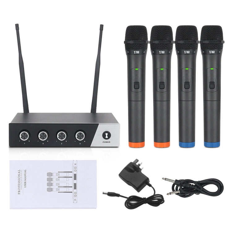 XTUGA S400 Professional 4-Channel UHF Wireless Microphone System with 4 Handheld Microphone(AU Plug) - Microphone by XTUGA | Online Shopping South Africa | PMC TechLife