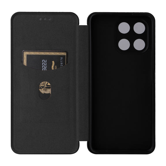 For Honor X6a 4G Carbon Fiber Texture Flip Leather Phone Case(Black)