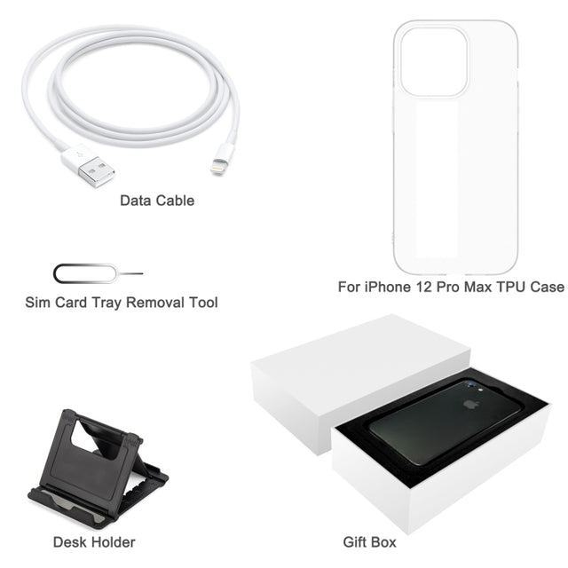 For iPhone 13 Pro Max TPU Case + Desk Holder + Data Cable + Sim Card Tray Removal Tool + Gift Box