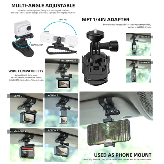 Sunnylife ZJ585 Sun Visor Camera Mount Quick Release Holder 360 Degree Rotating Vlog Bracket(Black)