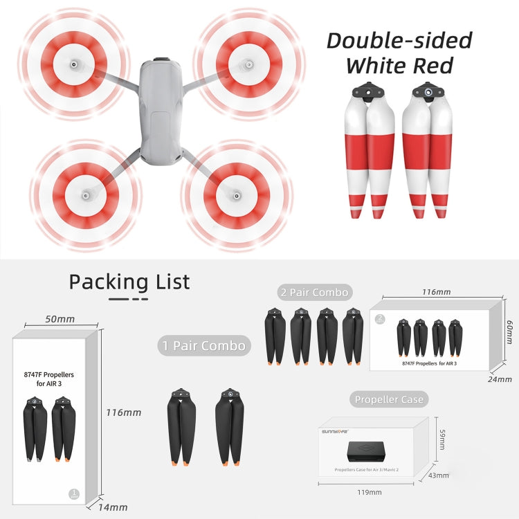 For DJI Air 3 Sunnylife 8747F Low Noise Quick-release Propellers, Style:2 Pairs Silverr Tip