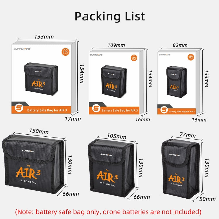 For DJI Air 3 Sunnylife Battery Explosion-proof Safe Bag Protective Li-Po Safe Bag For 2pcs Batteries
