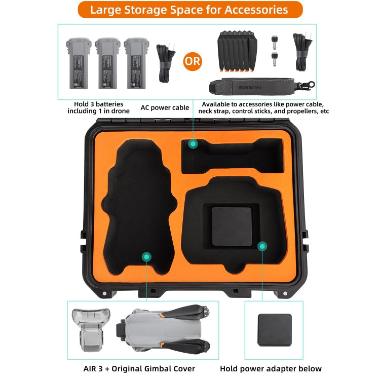 For DJI Air 3 Sunnylife Safety Carrying Case Large Capacity Water-resistant Shock-proof Hard Travel Case Standard Version