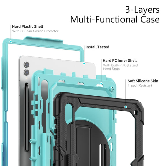 For Samsung Galaxy Tab S9 Ultra / S10 Ultra Silicone Hybrid PC Tablet Protective Case(Black+Light Blue)