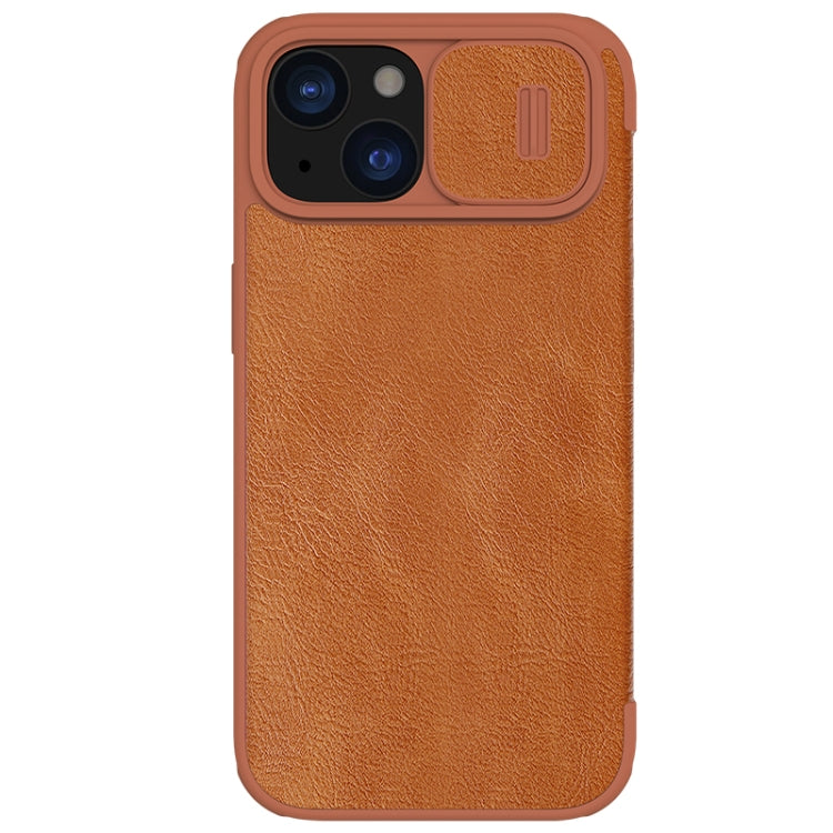 For iPhone 15 NILLKIN QIN Series Pro Sliding Camera Cover Design Leather Phone Case(Brown) - free shipping - PMC TechLife - Order now!