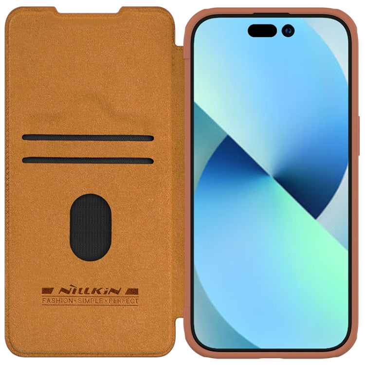 For iPhone 15 NILLKIN QIN Series Pro Sliding Camera Cover Design Leather Phone Case(Brown) - free shipping - PMC Jewellery - Order now!