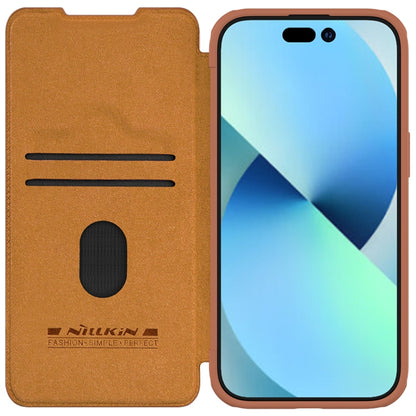 For iPhone 15 NILLKIN QIN Series Pro Sliding Camera Cover Design Leather Phone Case(Brown) - free shipping - PMC Jewellery - Order now!