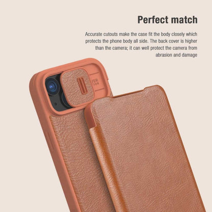 For iPhone 15 NILLKIN QIN Series Pro Sliding Camera Cover Design Leather Phone Case(Brown) - free shipping - PMC Jewellery - Order now!