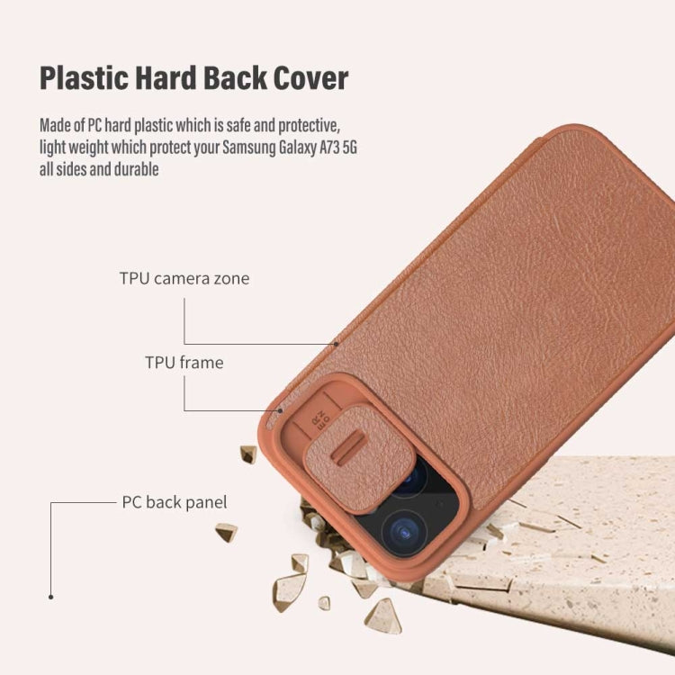 For iPhone 15 NILLKIN QIN Series Pro Sliding Camera Cover Design Leather Phone Case(Brown) - free shipping - PMC Jewellery - Order now!