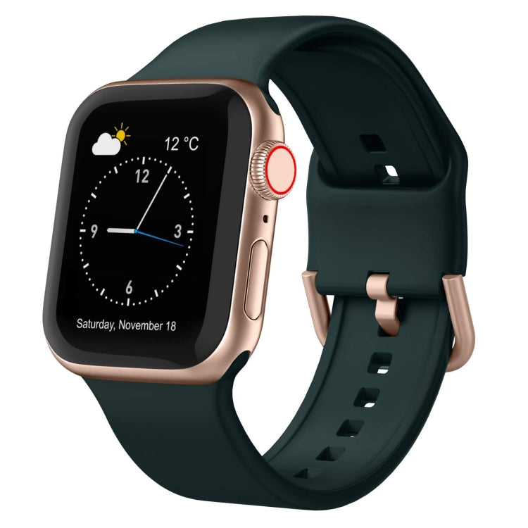 For Apple Watch 8 45mm Pin Buckle Silicone Watch Band(Dark Green)