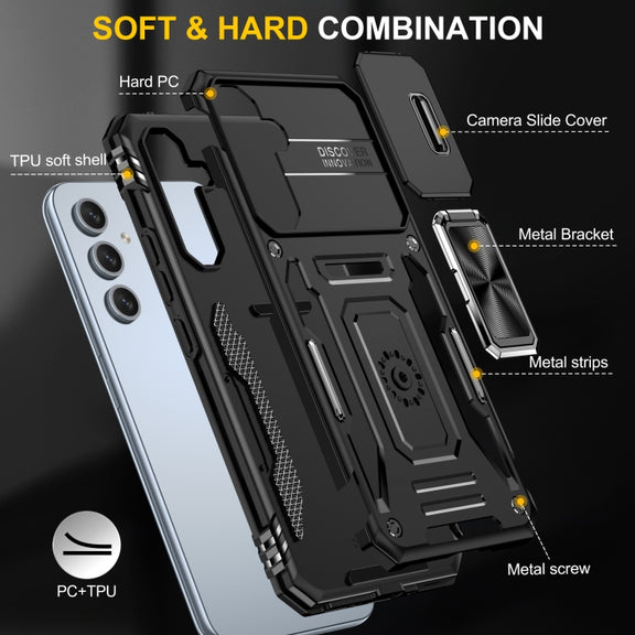 For Samsung Galaxy S23 FE 5G Armor PC + TPU Camera Shield Phone Case(Black)
