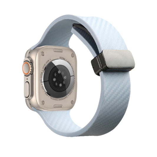 For Apple Watch SE 2022 44mm Carbon Fiber Pattern Magnetic Buckle Silicone Watch Band(Sky Blue) - Watch Bands by PMC Jewellery | Online Shopping South Africa | PMC Jewellery