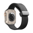 For Apple Watch 7 45mm Carbon Fiber Pattern Magnetic Buckle Silicone Watch Band(Black) - Watch Bands by PMC TechLife | Online Shopping South Africa | PMC TechLife