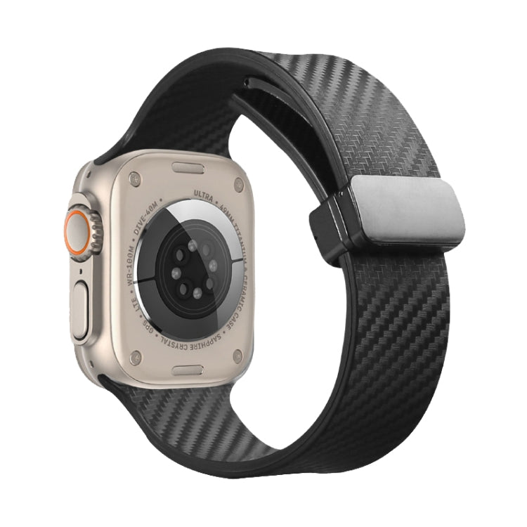 For Apple Watch SE 40mm Carbon Fiber Pattern Magnetic Buckle Silicone Watch Band(Black) - Watch Bands by PMC TechLife | Online Shopping South Africa | PMC TechLife