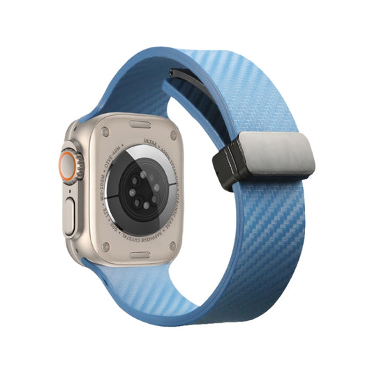 For Apple Watch SE 40mm Carbon Fiber Pattern Magnetic Buckle Silicone Watch Band(Blue) - Watch Bands by PMC Jewellery | Online Shopping South Africa | PMC Jewellery