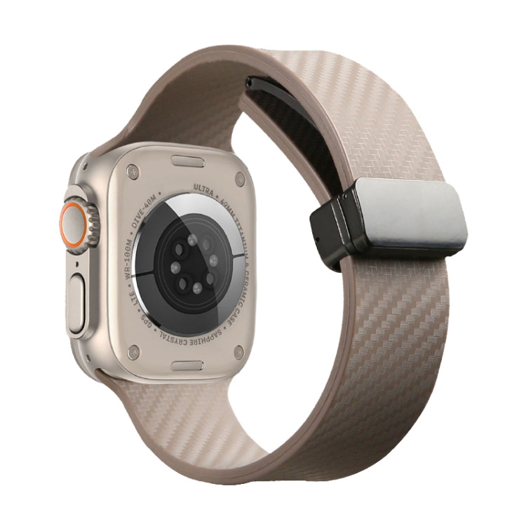 For Apple Watch SE 44mm Carbon Fiber Pattern Magnetic Buckle Silicone Watch Band(Apricot Color) - Watch Bands by PMC TechLife | Online Shopping South Africa | PMC TechLife