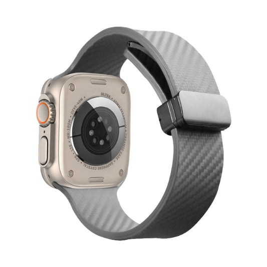 For Apple Watch 6 44mm Carbon Fiber Pattern Magnetic Buckle Silicone Watch Band(Grey) - Watch Bands by PMC Jewellery | Online Shopping South Africa | PMC Jewellery