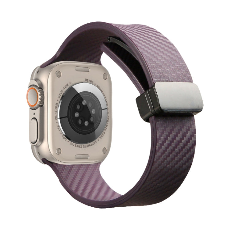 For Apple Watch 5 44mm Carbon Fiber Pattern Magnetic Buckle Silicone Watch Band(Purple) - Watch Bands by PMC Jewellery | Online Shopping South Africa | PMC Jewellery