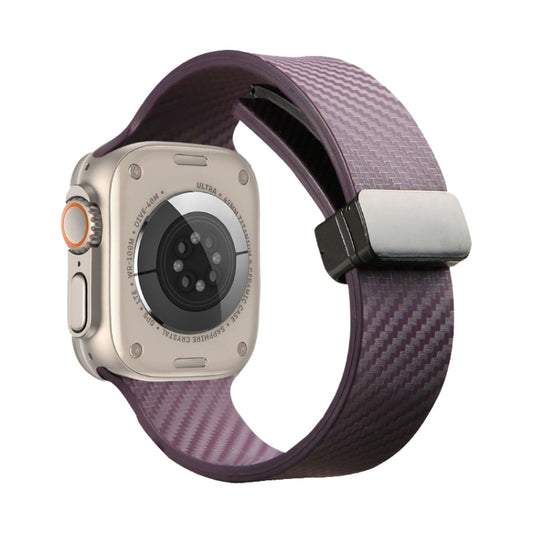 For Apple Watch 5 44mm Carbon Fiber Pattern Magnetic Buckle Silicone Watch Band(Purple) - Watch Bands by PMC Jewellery | Online Shopping South Africa | PMC Jewellery