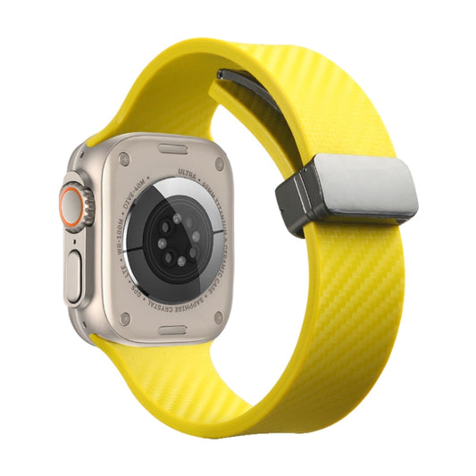 For Apple Watch 38mm Carbon Fiber Pattern Magnetic Buckle Silicone Watch Band(Yellow) - Watch Bands by PMC Jewellery | Online Shopping South Africa | PMC Jewellery