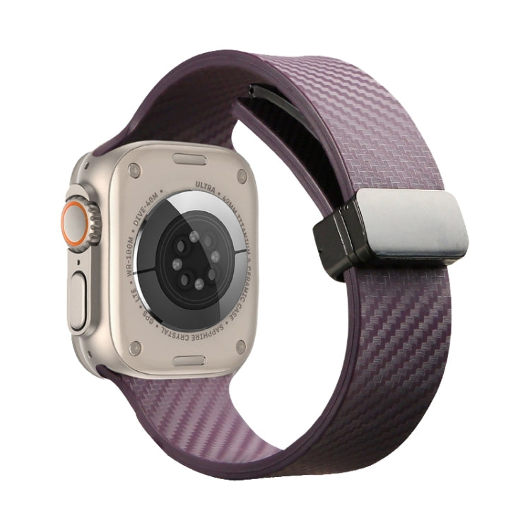 For Apple Watch SE 2023 44mm Carbon Fiber Pattern Magnetic Buckle Silicone Watch Band(Purple) - Watch Bands by PMC TechLife | Online Shopping South Africa | PMC TechLife