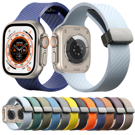 For Apple Watch 3 38mm Carbon Fiber Pattern Magnetic Buckle Silicone Watch Band(Grey)