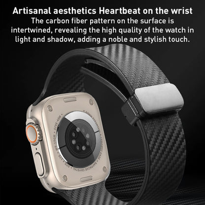 For Apple Watch 7 45mm Carbon Fiber Pattern Magnetic Buckle Silicone Watch Band(Apricot Color) - Watch Bands by PMC Jewellery | Online Shopping South Africa | PMC Jewellery