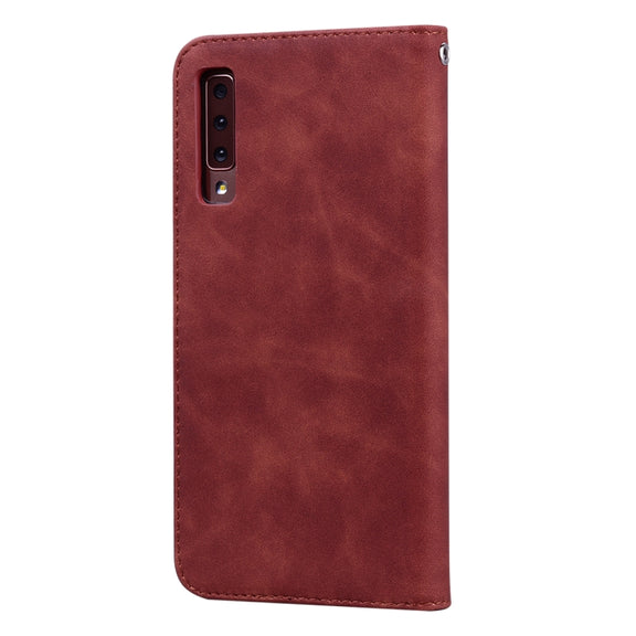 For Samsung Galaxy A7 (2018) Frosted Business Magnetic Horizontal Flip PU Leather Case with Holder & Card Slot & Lanyard(Brown)
