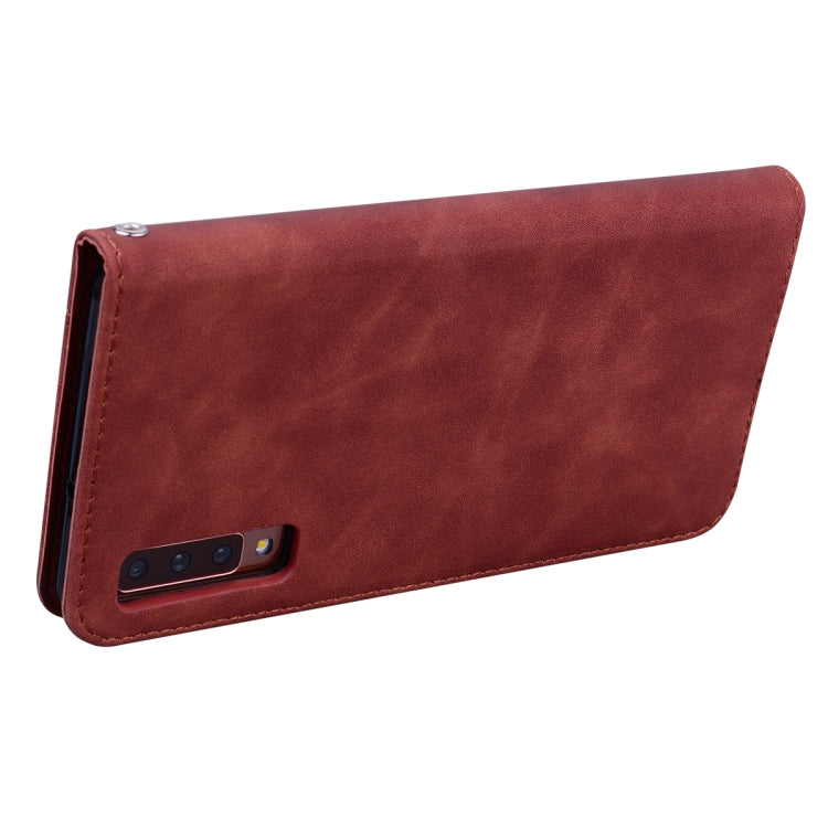 For Samsung Galaxy A7 (2018) Frosted Business Magnetic Horizontal Flip PU Leather Case with Holder & Card Slot & Lanyard(Brown)